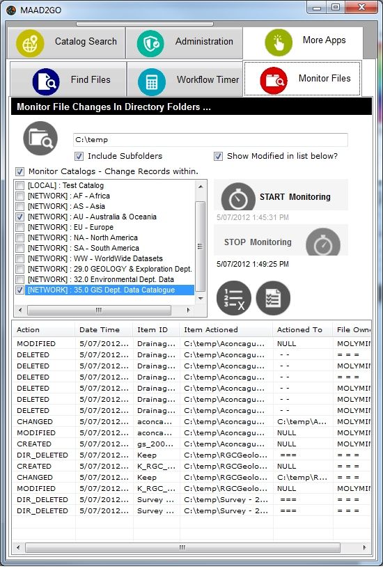 Realtime file and catalog change monitor